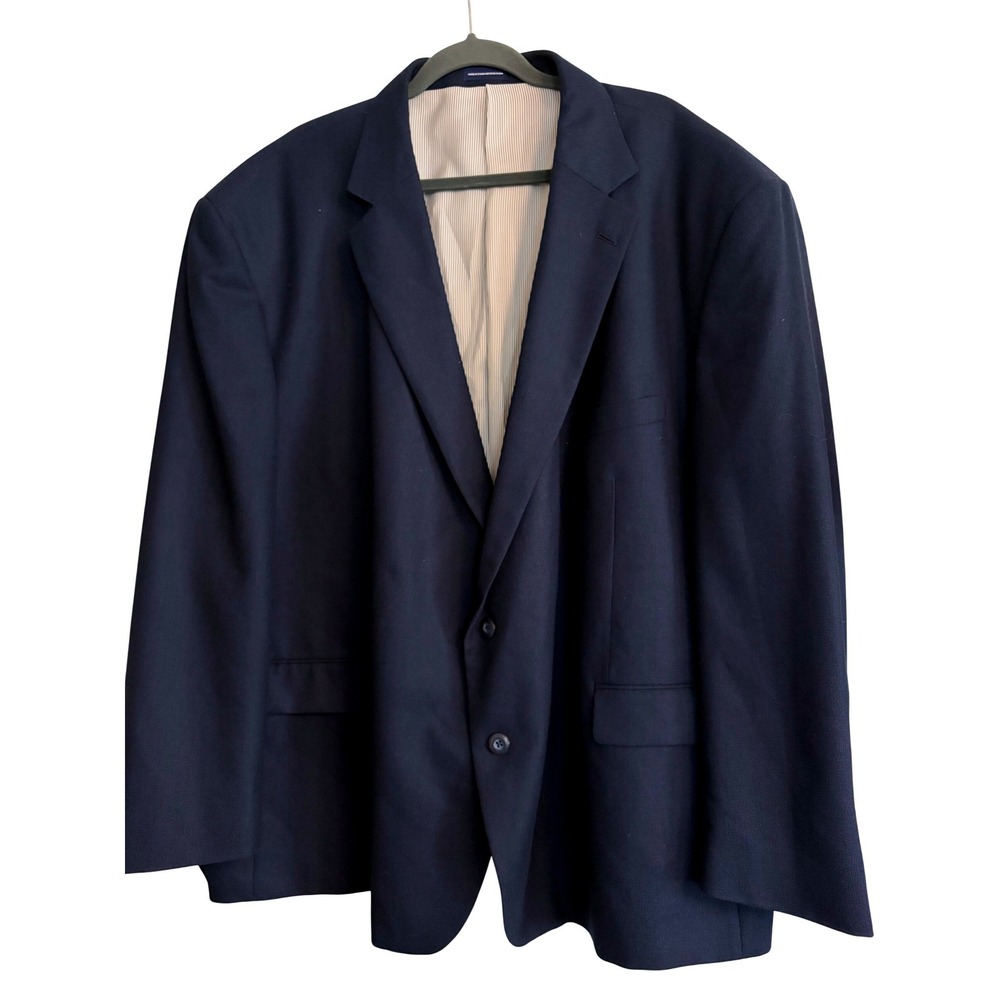 Stafford Navy Blue Two Button Blazer Jacket 58 Big Short Suit Coat‎ Gold Buttons